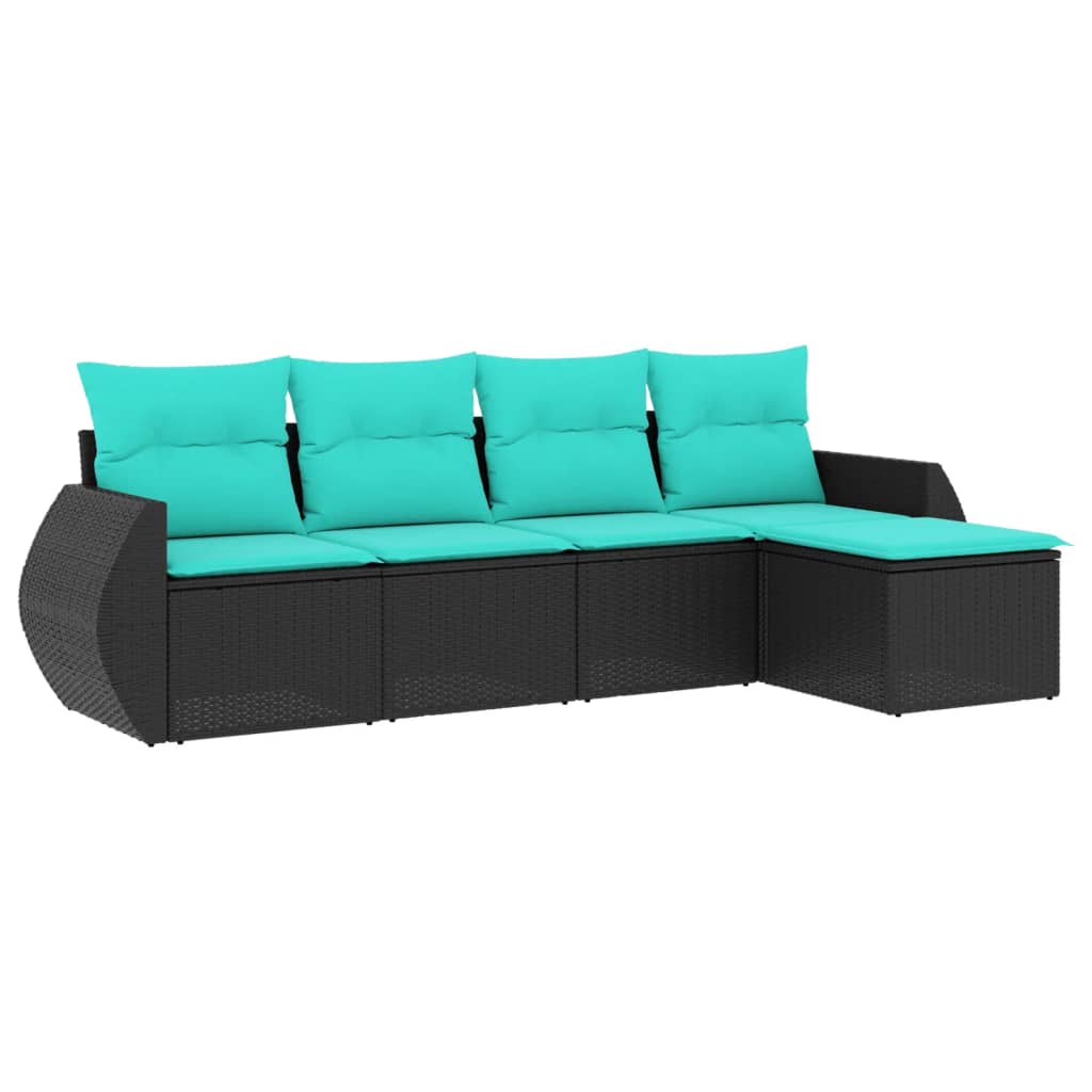 Salon de jardin 5 pcs avec coussins noir résine tressée