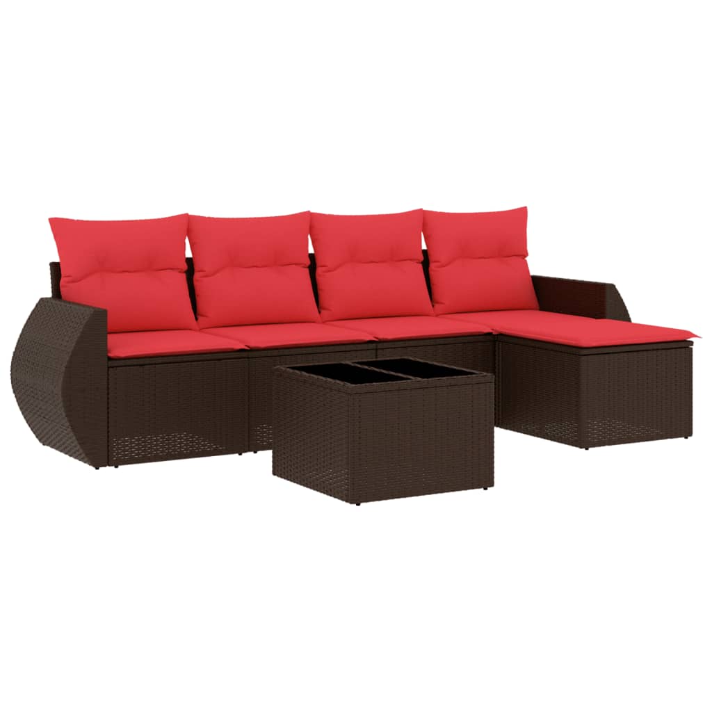 Ensemble de canapé de jardin 6 pcs avec coussins marron résine tressée