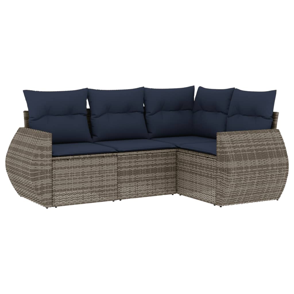 Ensemble de canapé de jardin 4 pcs avec coussins gris résine tressée