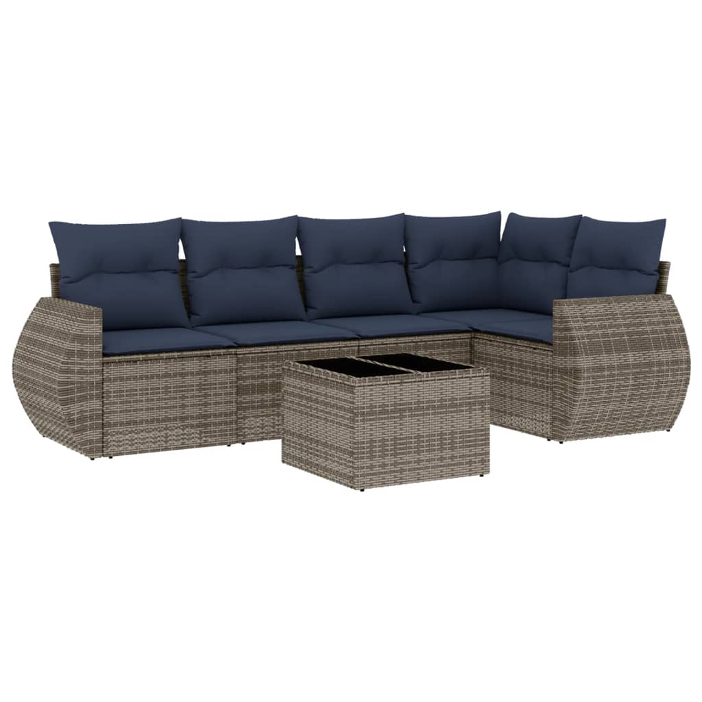 Ensemble de canapé de jardin 6 pcs avec coussins gris résine tressée