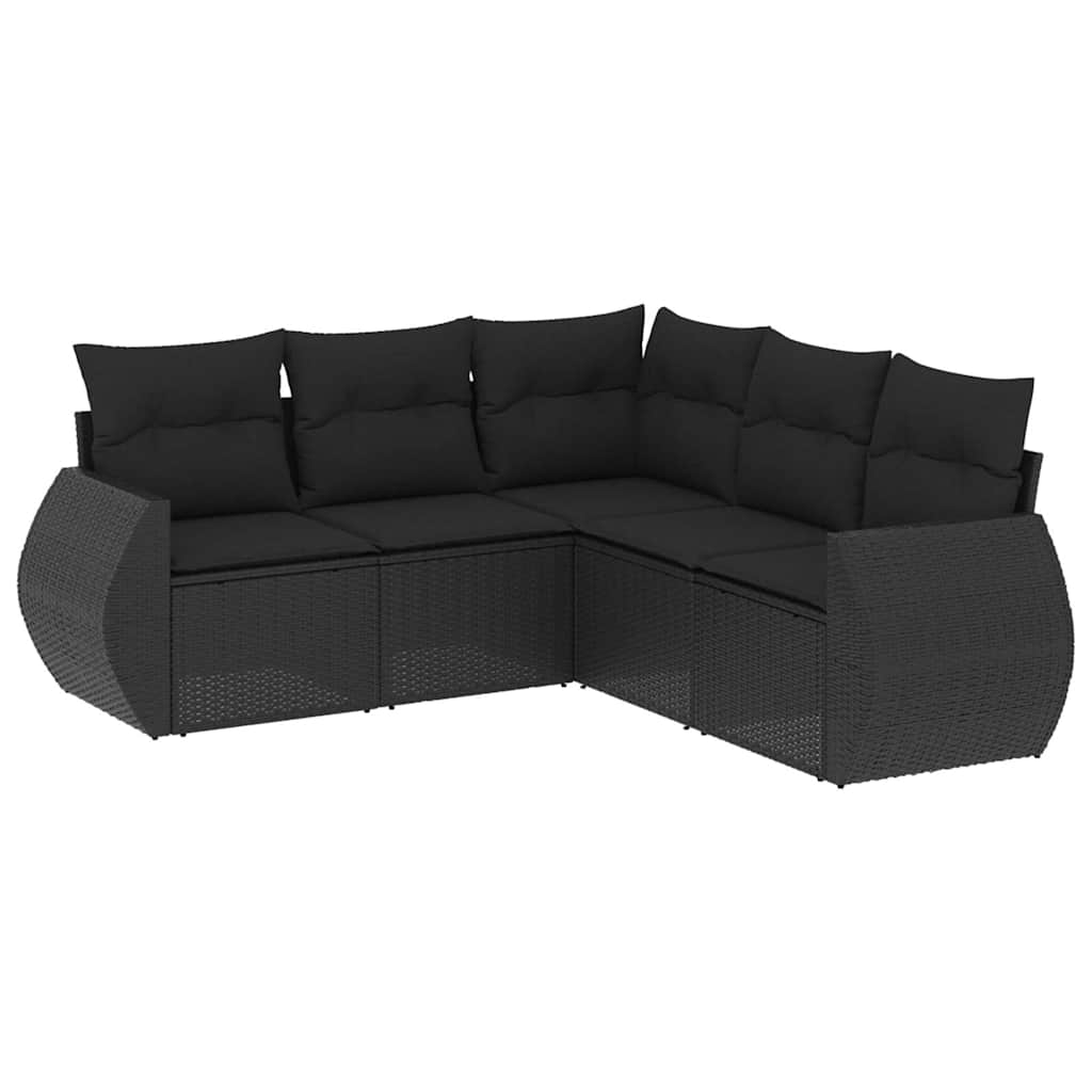 Salon de jardin 5 pcs avec coussins noir résine tressée