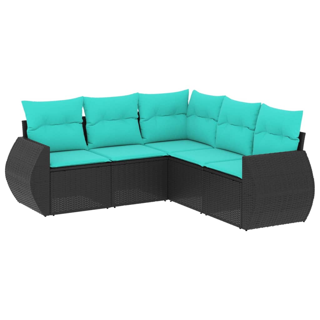 Salon de jardin 5 pcs avec coussins noir résine tressée