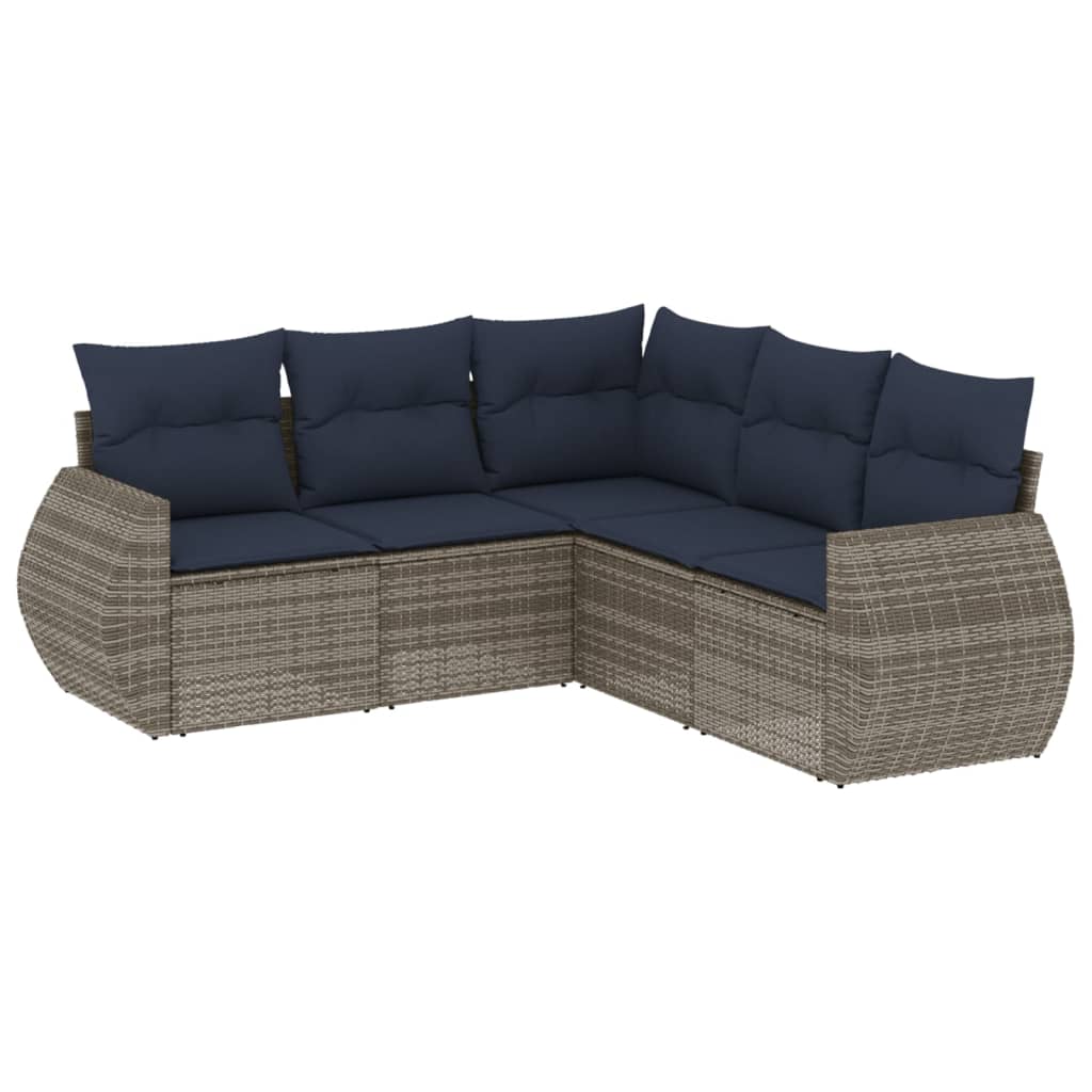 Ensemble de canapé de jardin 5 pcs avec coussins gris résine tressée