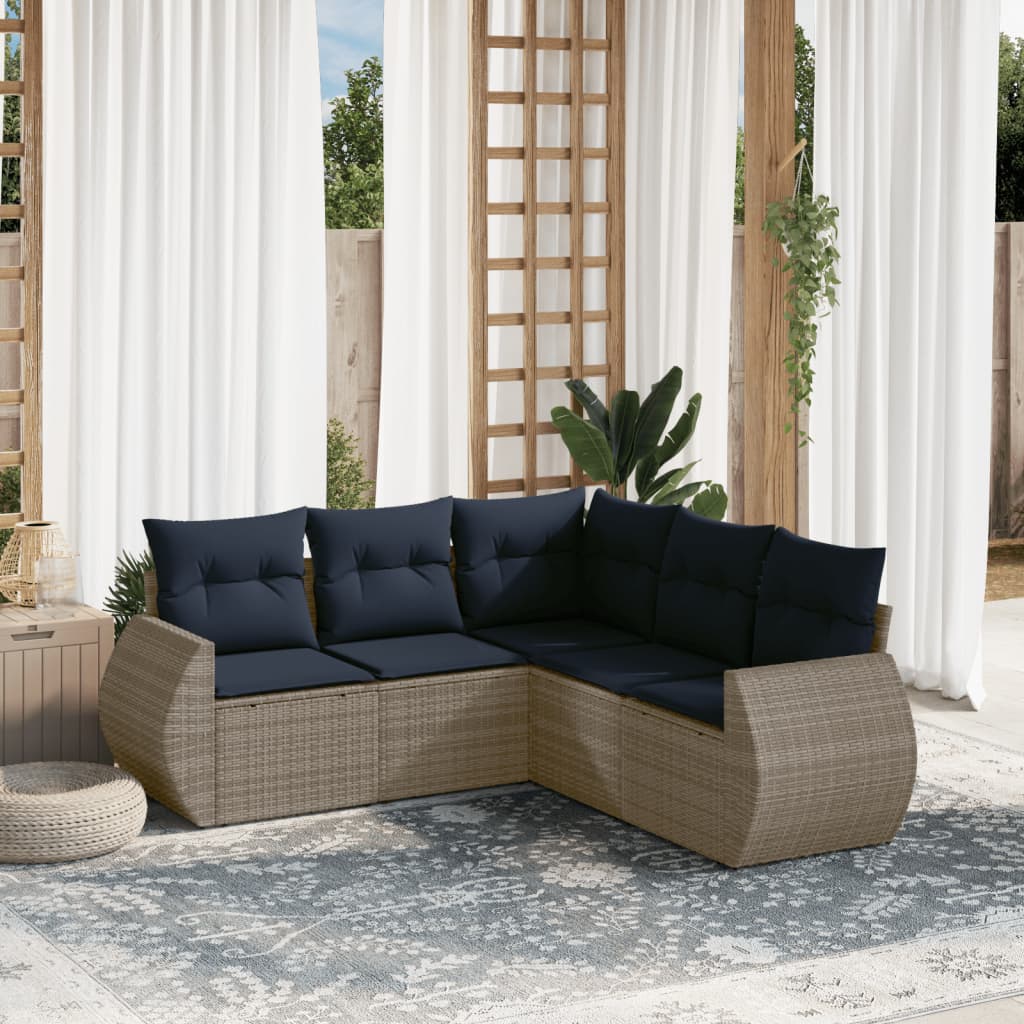 Ensemble de canapé de jardin 5 pcs avec coussins gris résine tressée