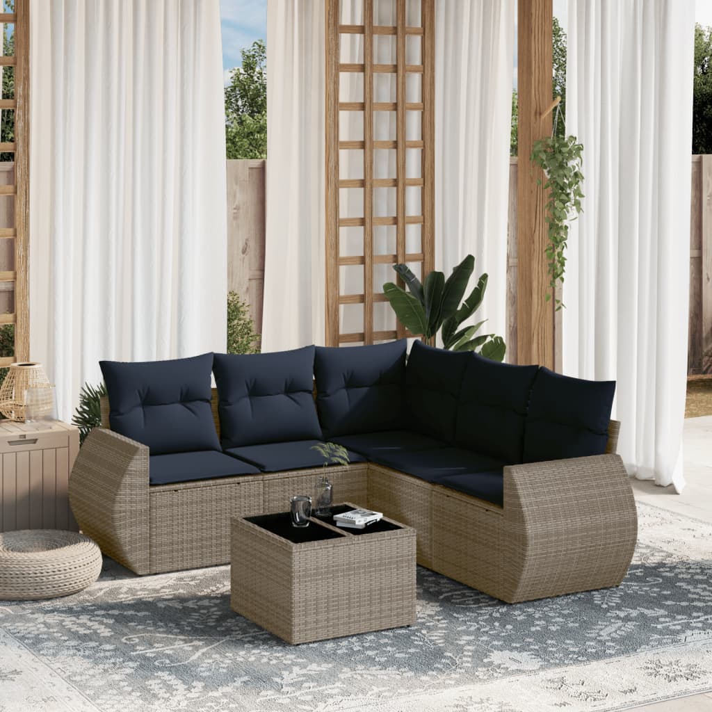 Ensemble de canapé de jardin 6 pcs avec coussins gris résine tressée