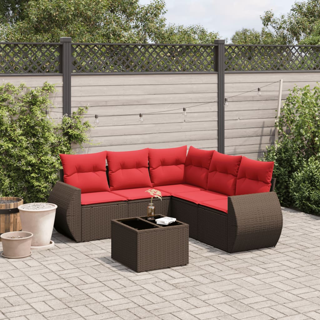 Ensemble de canapé de jardin 6 pcs avec coussins marron résine tressée