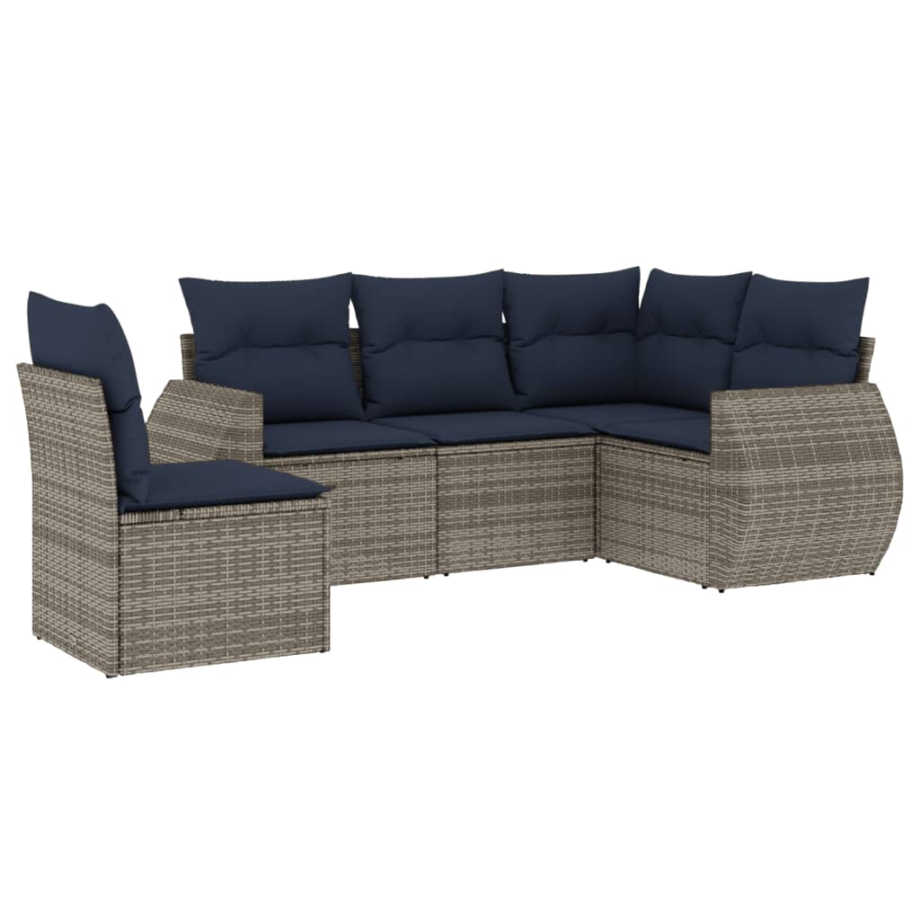 Ensemble de canapé de jardin 5 pcs avec coussins gris résine tressée
