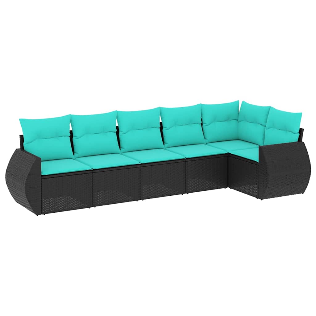 Salon de jardin 6 pcs avec coussins noir résine tressée