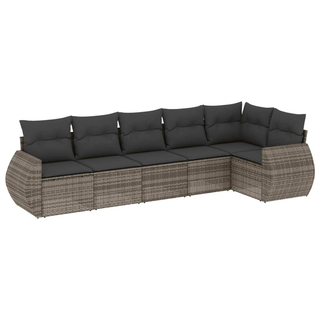 Salon de jardin 6 pcs avec coussins gris résine tressée