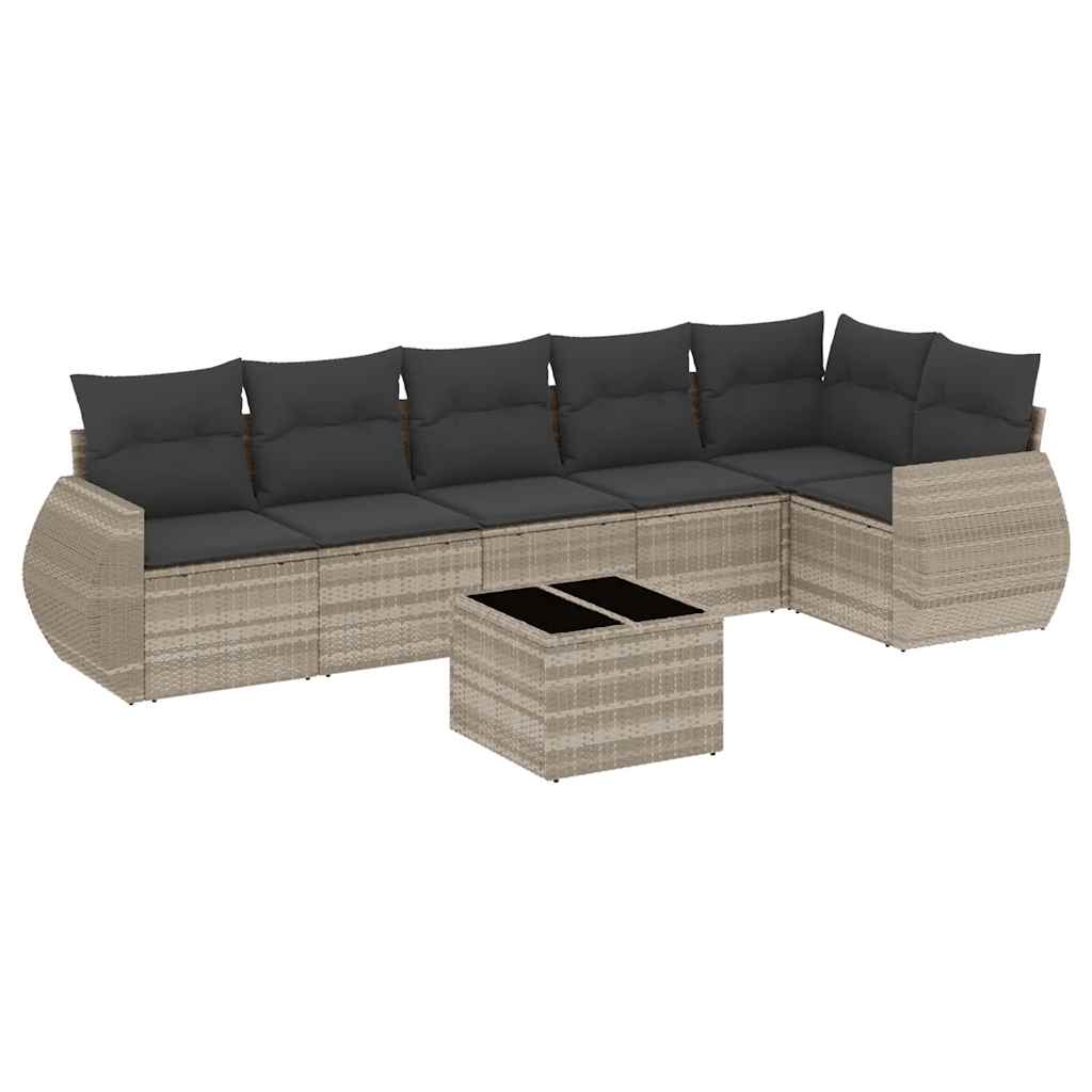 Salon de jardin avec coussins 7 pcs gris clair résine tressée - XIOS