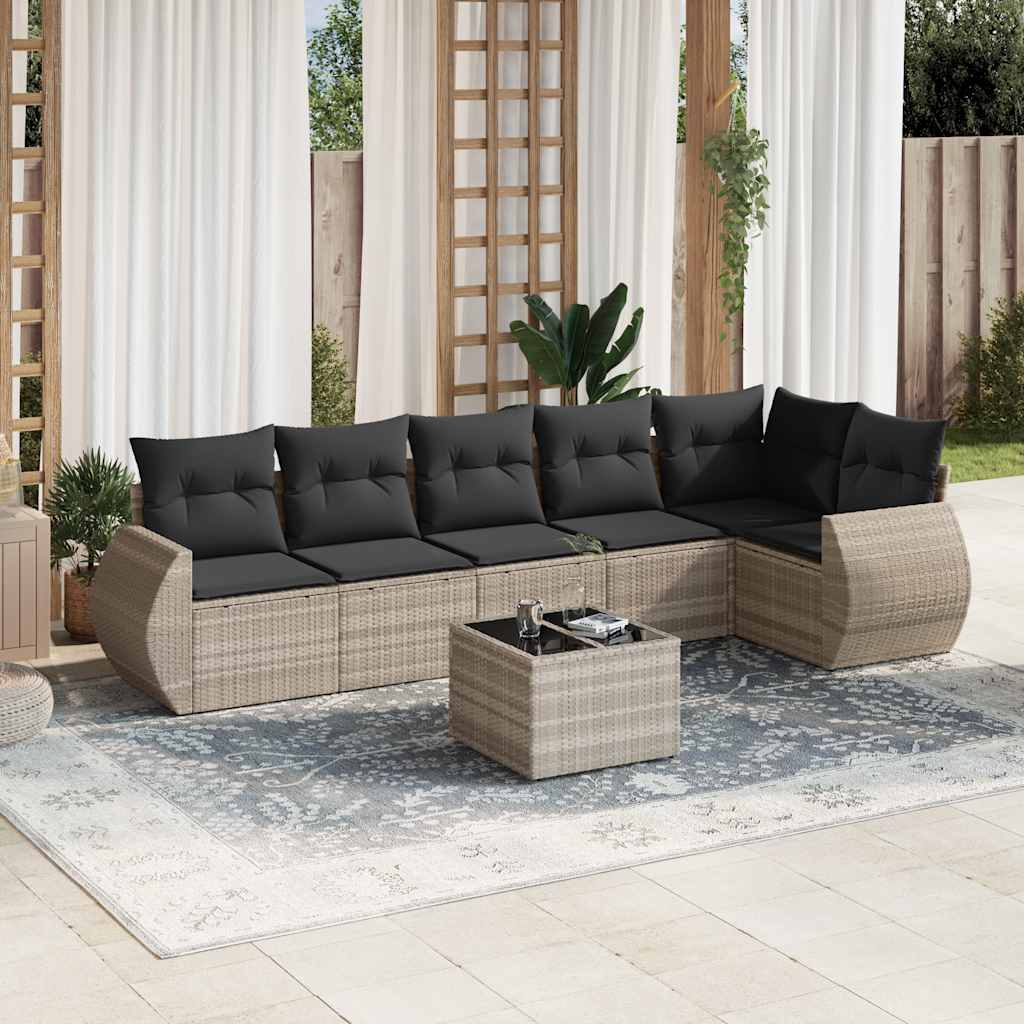 Salon de jardin avec coussins 7 pcs gris clair résine tressée - XIOS