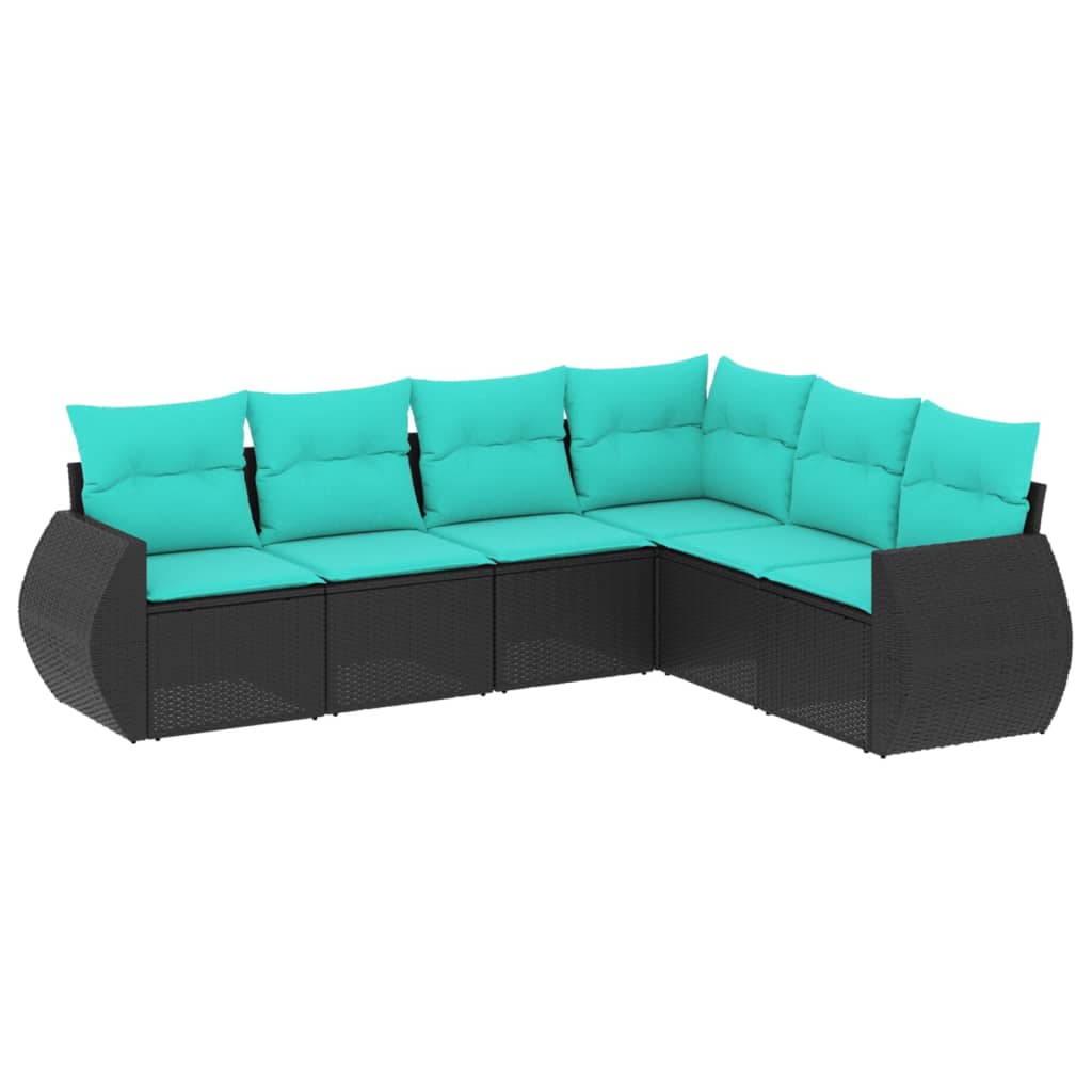 Salon de jardin 6 pcs avec coussins noir résine tressée