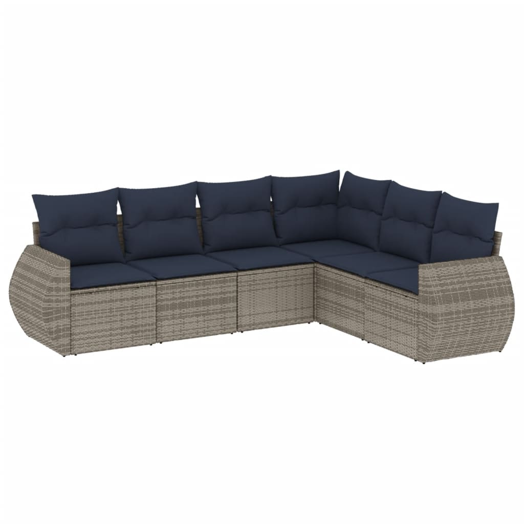 Ensemble de canapé de jardin 6 pcs avec coussins gris résine tressée