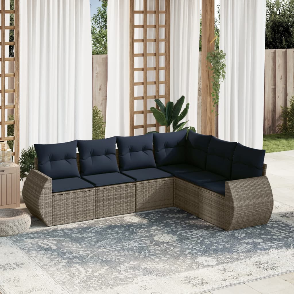 Ensemble de canapé de jardin 6 pcs avec coussins gris résine tressée