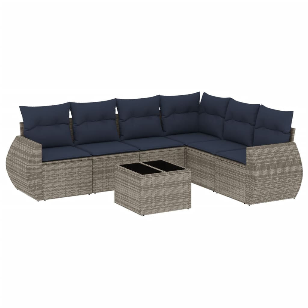 Ensemble de canapé de jardin 7 pcs avec coussins gris résine tressée