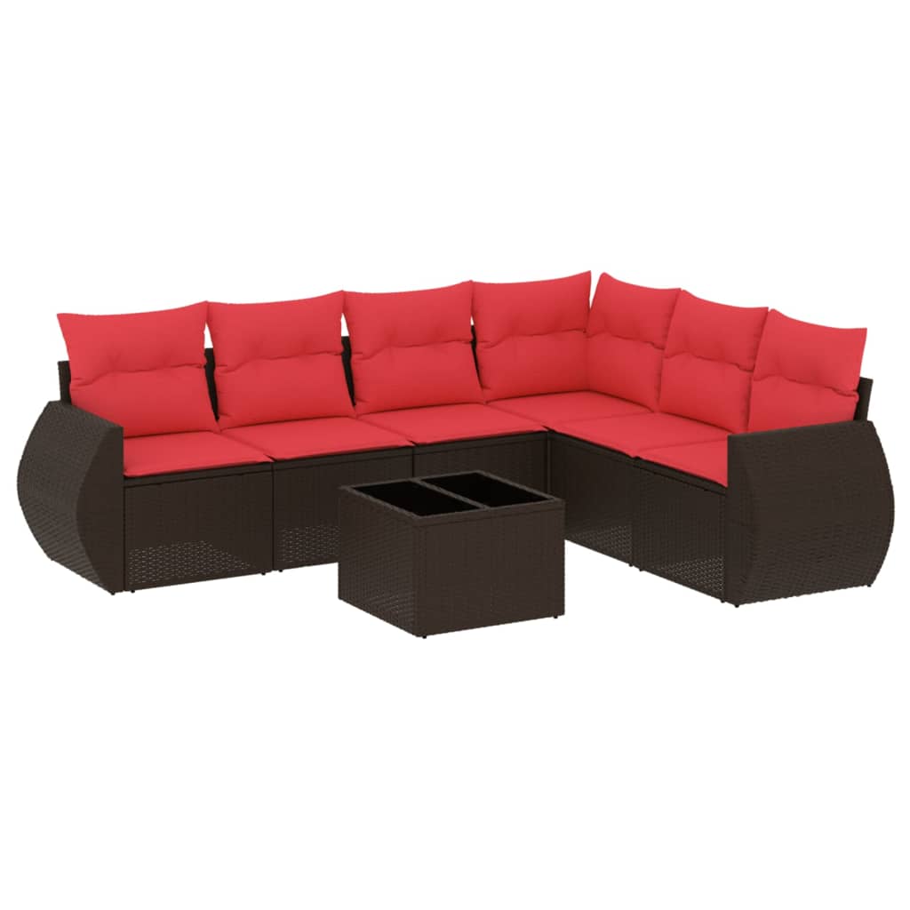 Ensemble de canapé de jardin 7 pcs avec coussins marron résine tressée