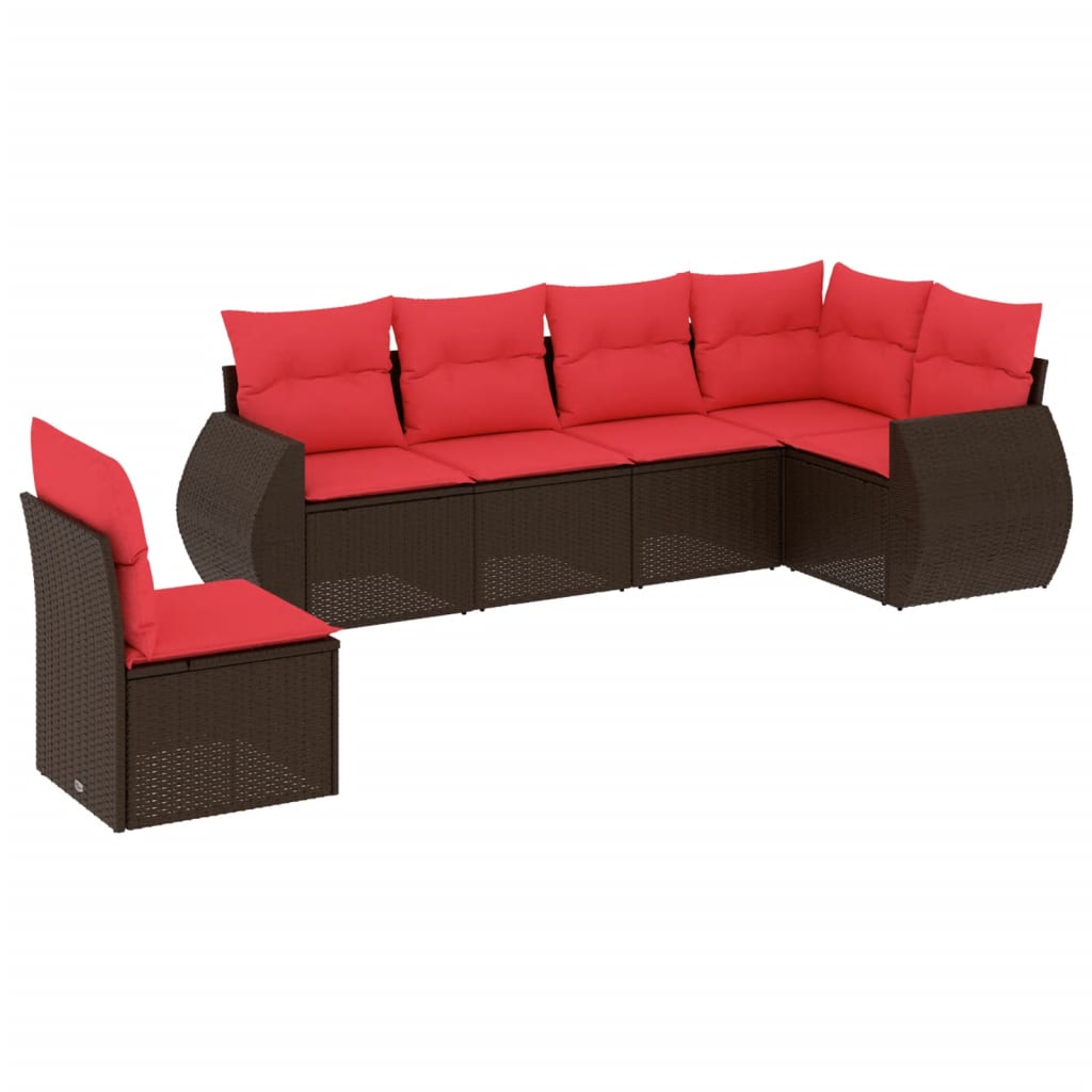 Ensemble de canapé de jardin 6 pcs avec coussins marron résine tressée