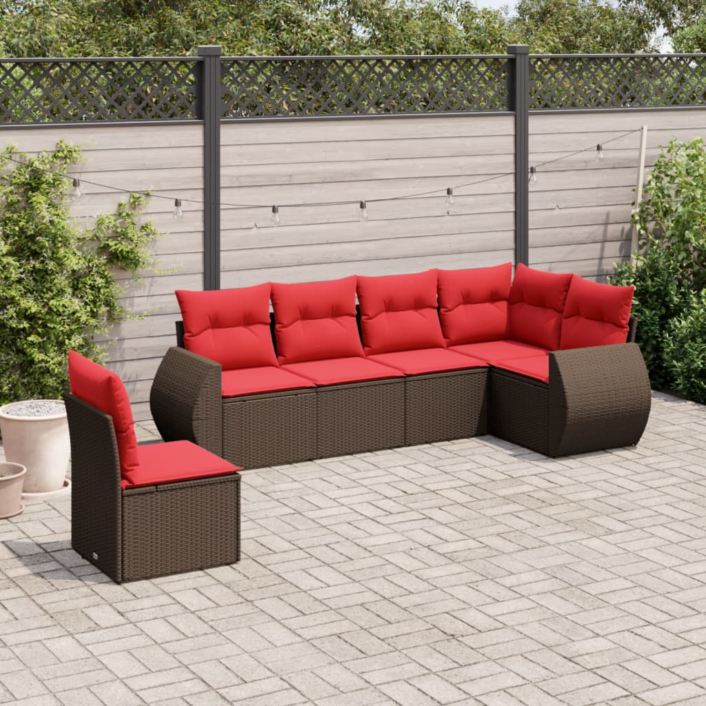 Ensemble de canapé de jardin 6 pcs avec coussins marron résine tressée