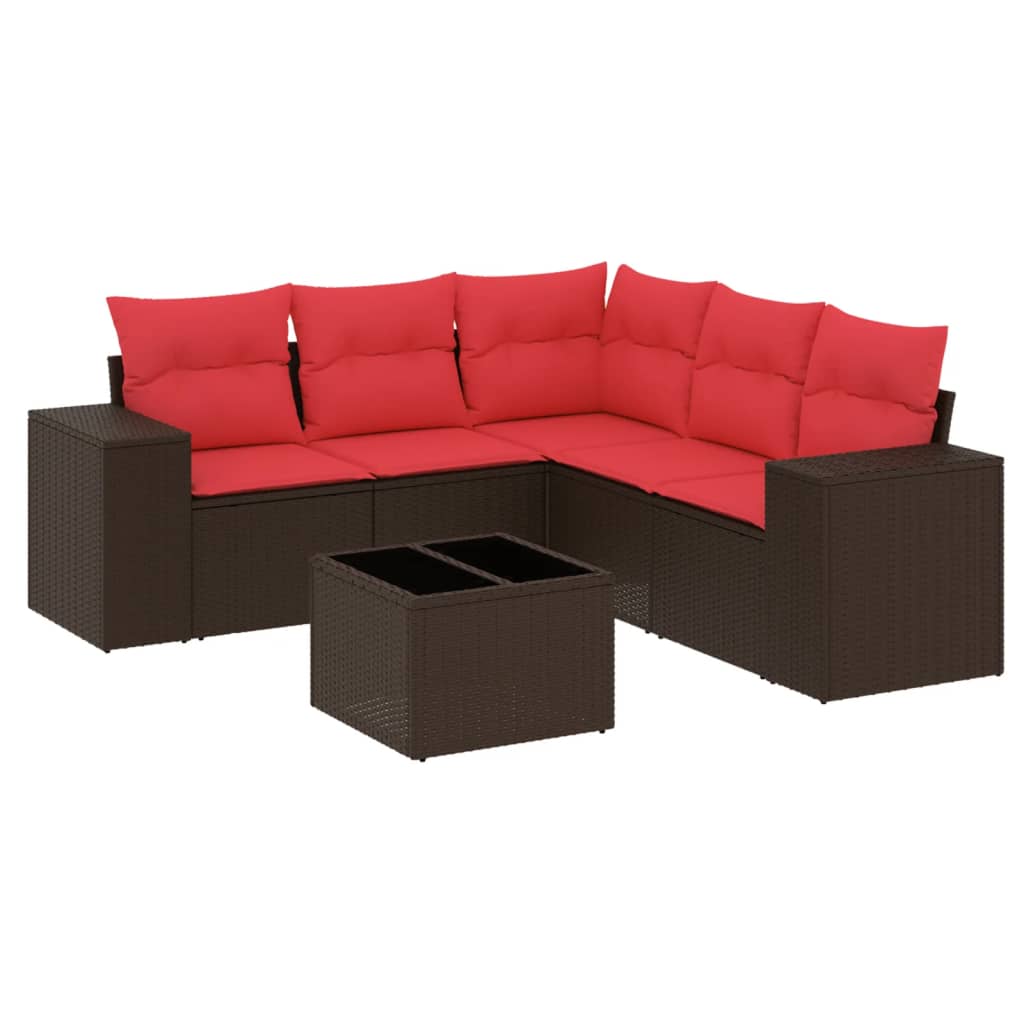 Ensemble de canapé de jardin 6 pcs avec coussins marron résine tressée