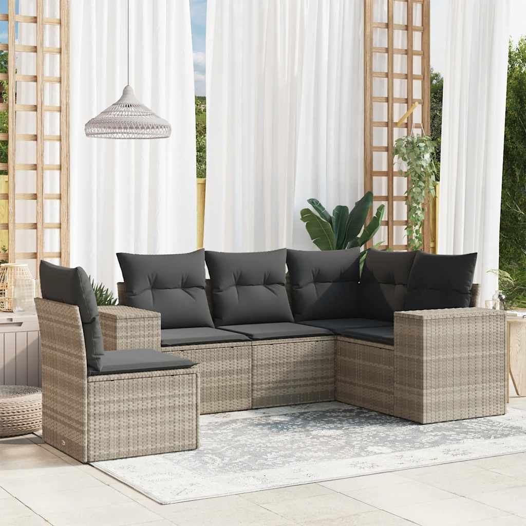 Salon de jardin 5 pcs avec coussins gris clair résine tressée - XIOS