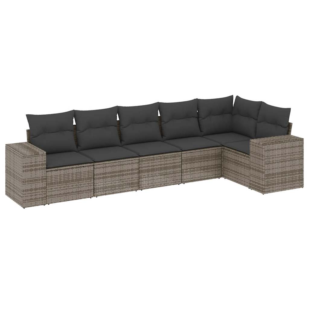 Salon de jardin 6 pcs avec coussins gris résine tressée