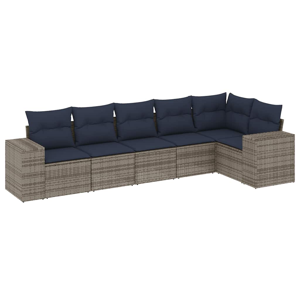 Ensemble de canapé de jardin 6 pcs avec coussins gris résine tressée