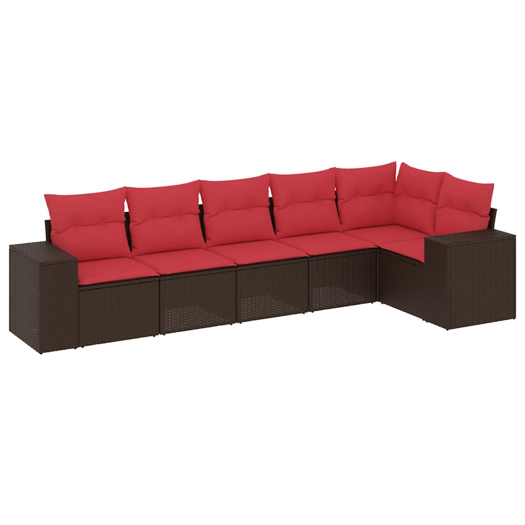 Ensemble de canapé de jardin 6 pcs avec coussins marron résine tressée