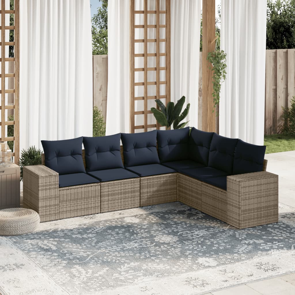 Ensemble de canapé de jardin 6 pcs avec coussins gris résine tressée