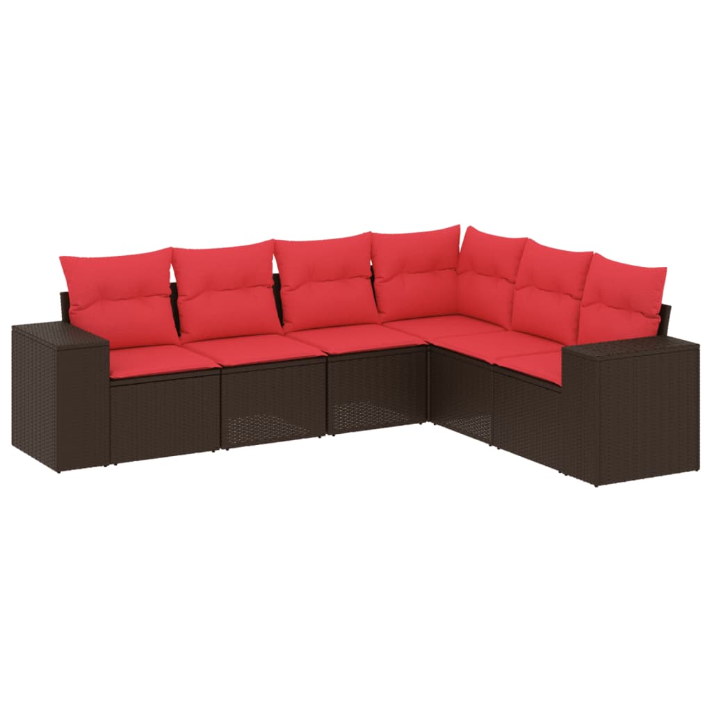Ensemble de canapé de jardin 6 pcs avec coussins marron résine tressée