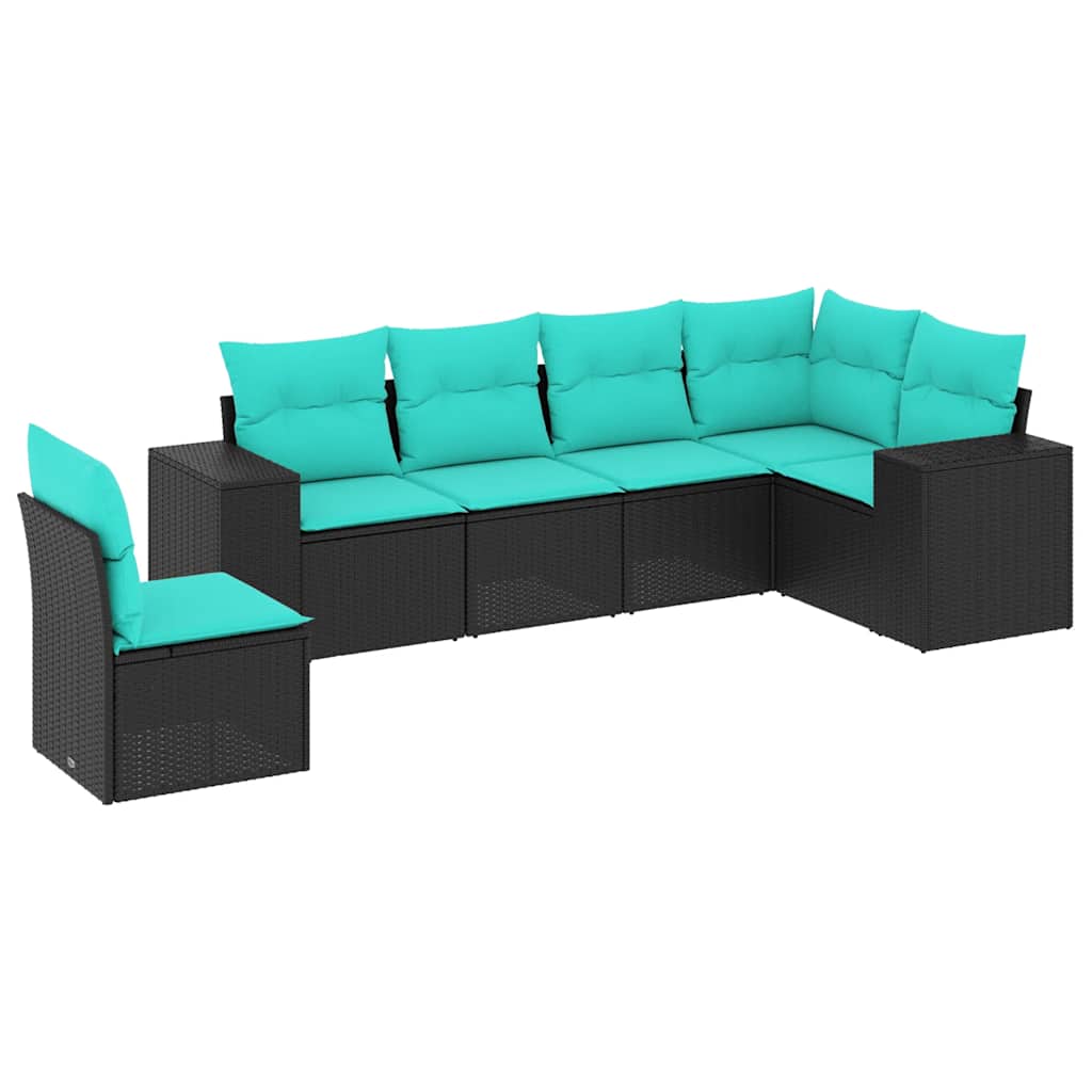 Salon de jardin 6 pcs avec coussins noir résine tressée