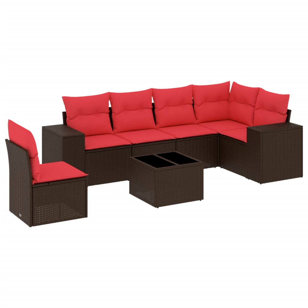 Ensemble de canapé de jardin 7 pcs avec coussins marron résine tressée
