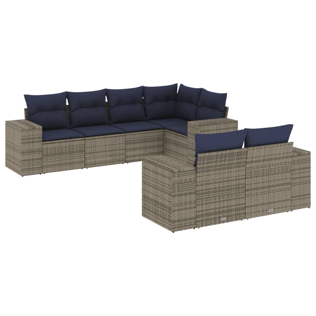 Ensemble de canapé de jardin 7 pcs avec coussins gris résine tressée