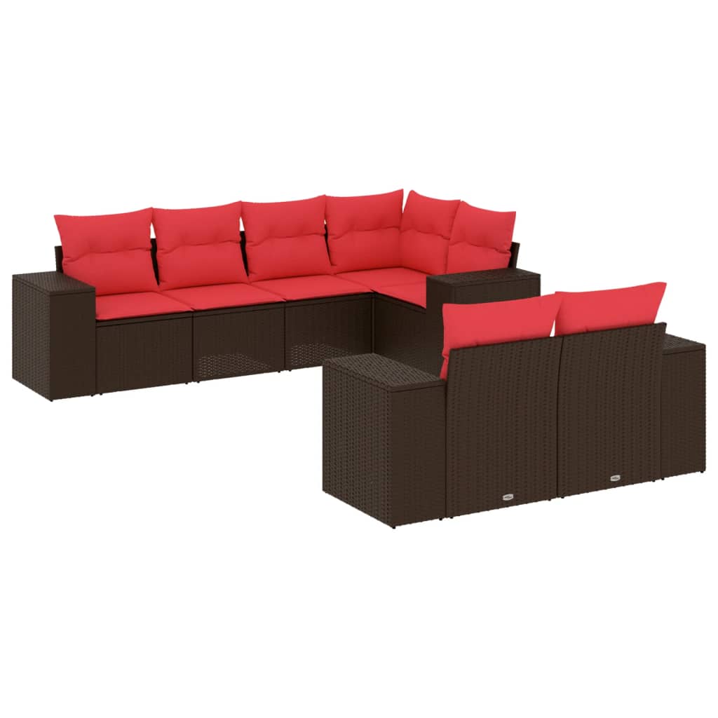Ensemble de canapé de jardin 7 pcs avec coussins marron résine tressée