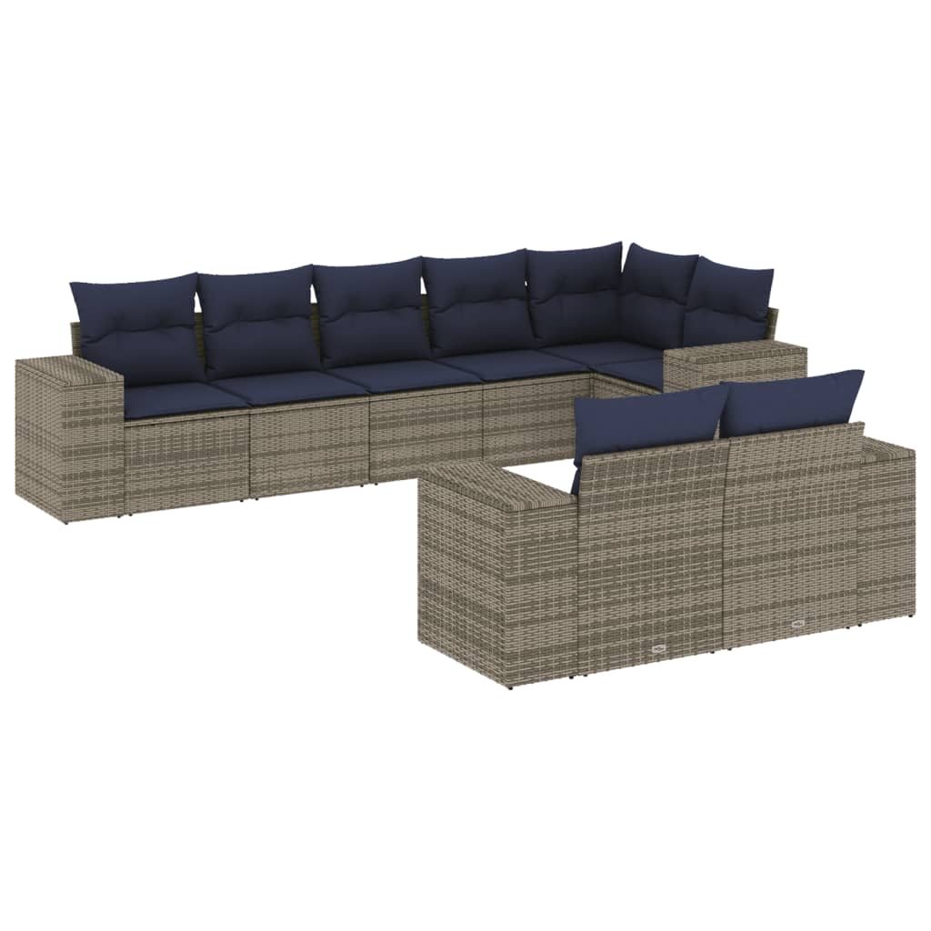 Ensemble de canapé de jardin 8 pcs avec coussins gris résine tressée