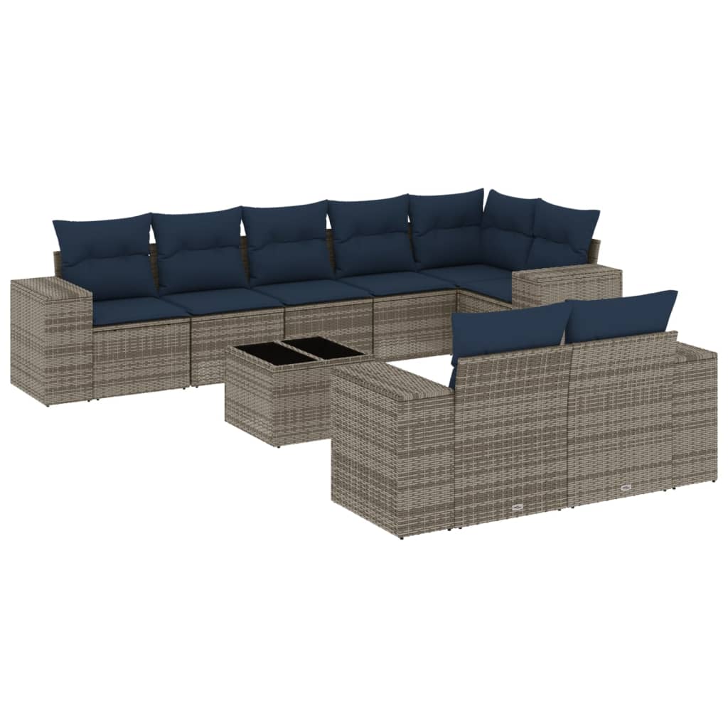 Ensemble de canapé de jardin 9 pcs avec coussins gris résine tressée