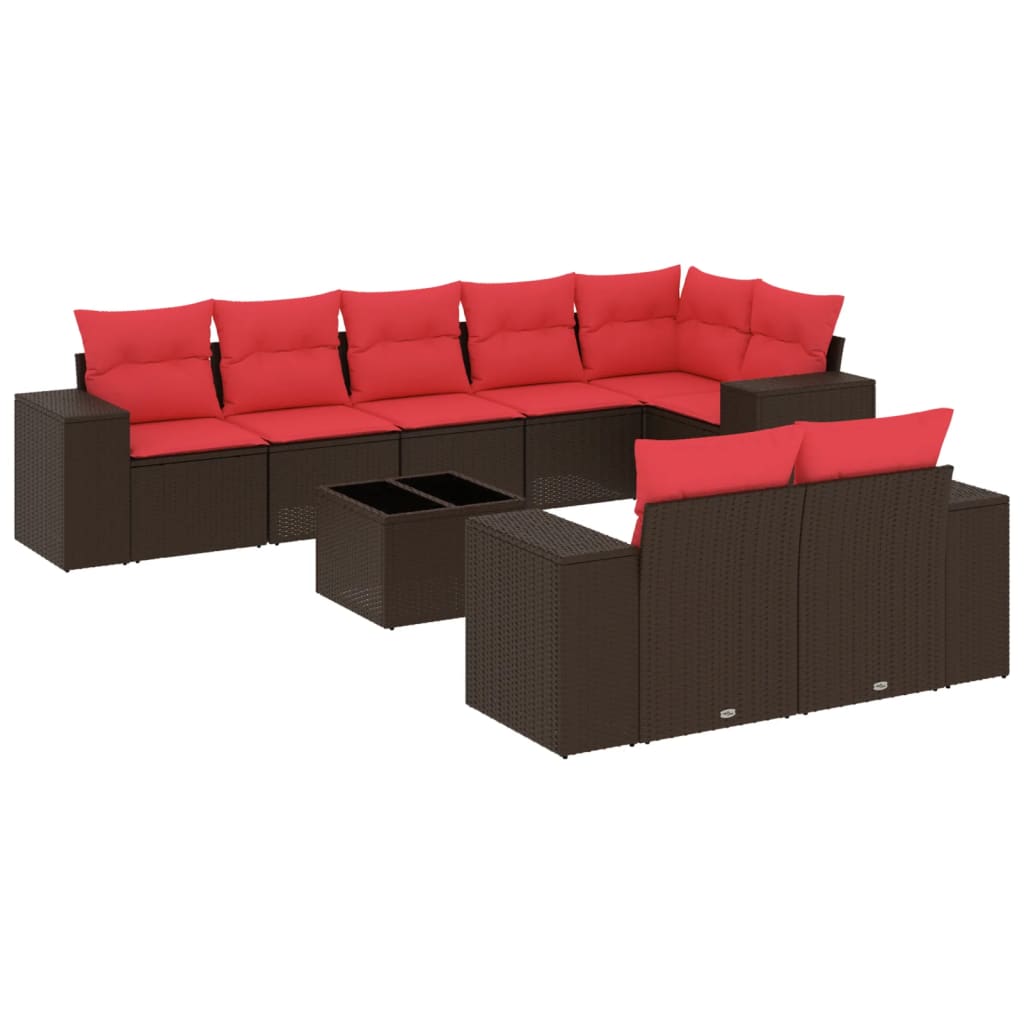 Ensemble de canapé de jardin 9 pcs avec coussins marron résine tressée