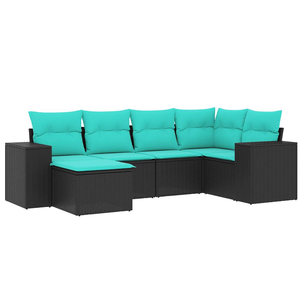 Salon de jardin 6 pcs avec coussins noir résine tressée
