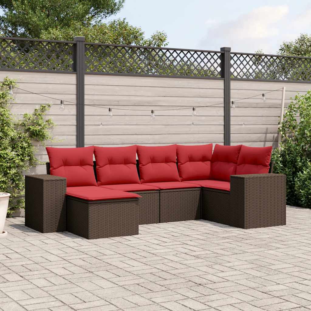 Ensemble de canapé de jardin 6 pcs avec coussins marron résine tressée