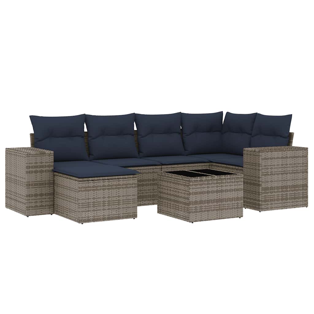 Ensemble de canapé de jardin 7 pcs avec coussins gris résine tressée