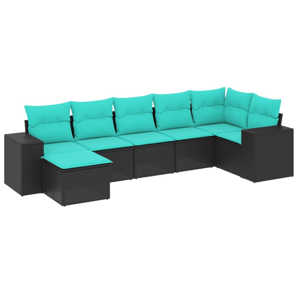 Salon de jardin 7 pcs avec coussins noir résine tressée