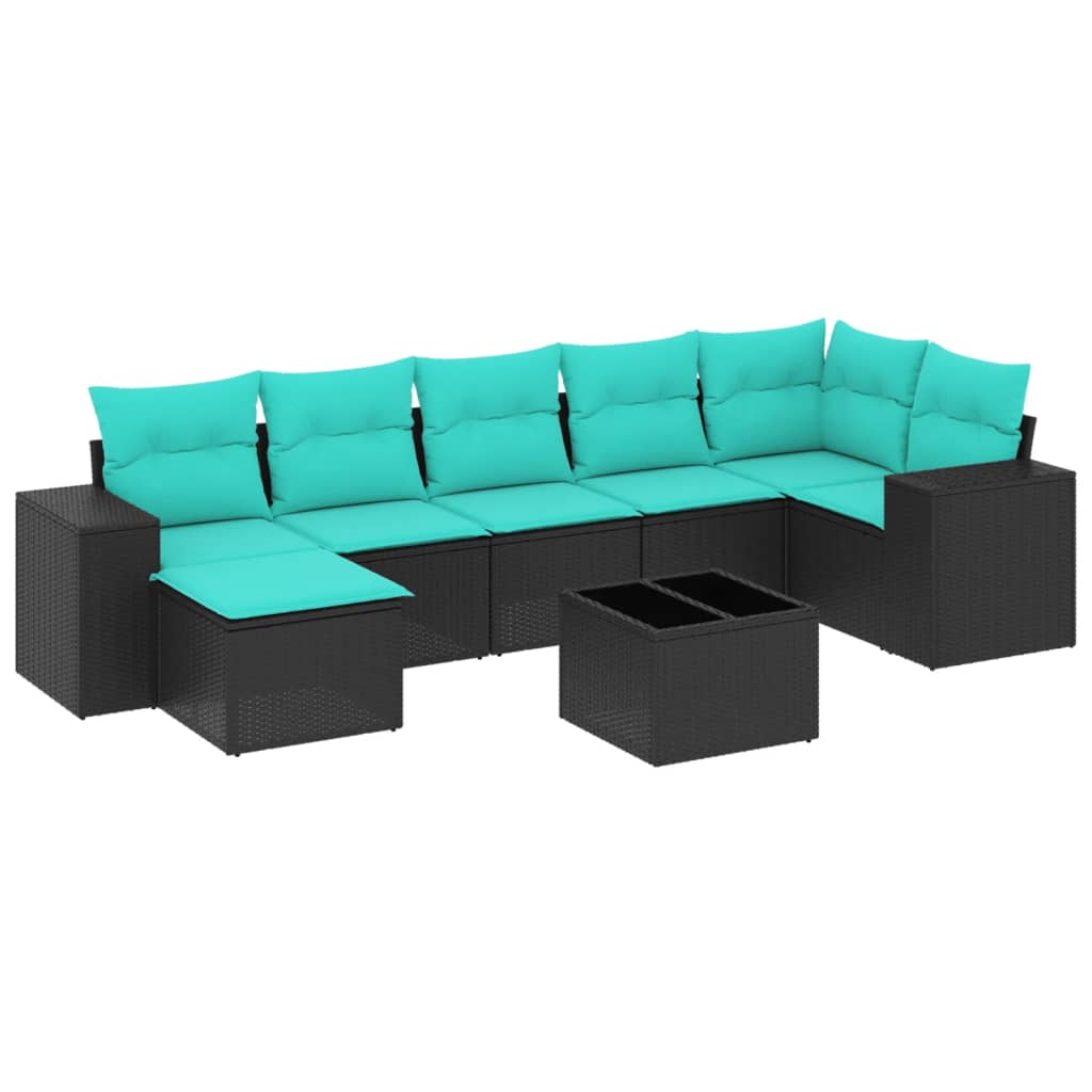 Ensemble de canapé de jardin 8 pcs avec coussins noir résine tressée
