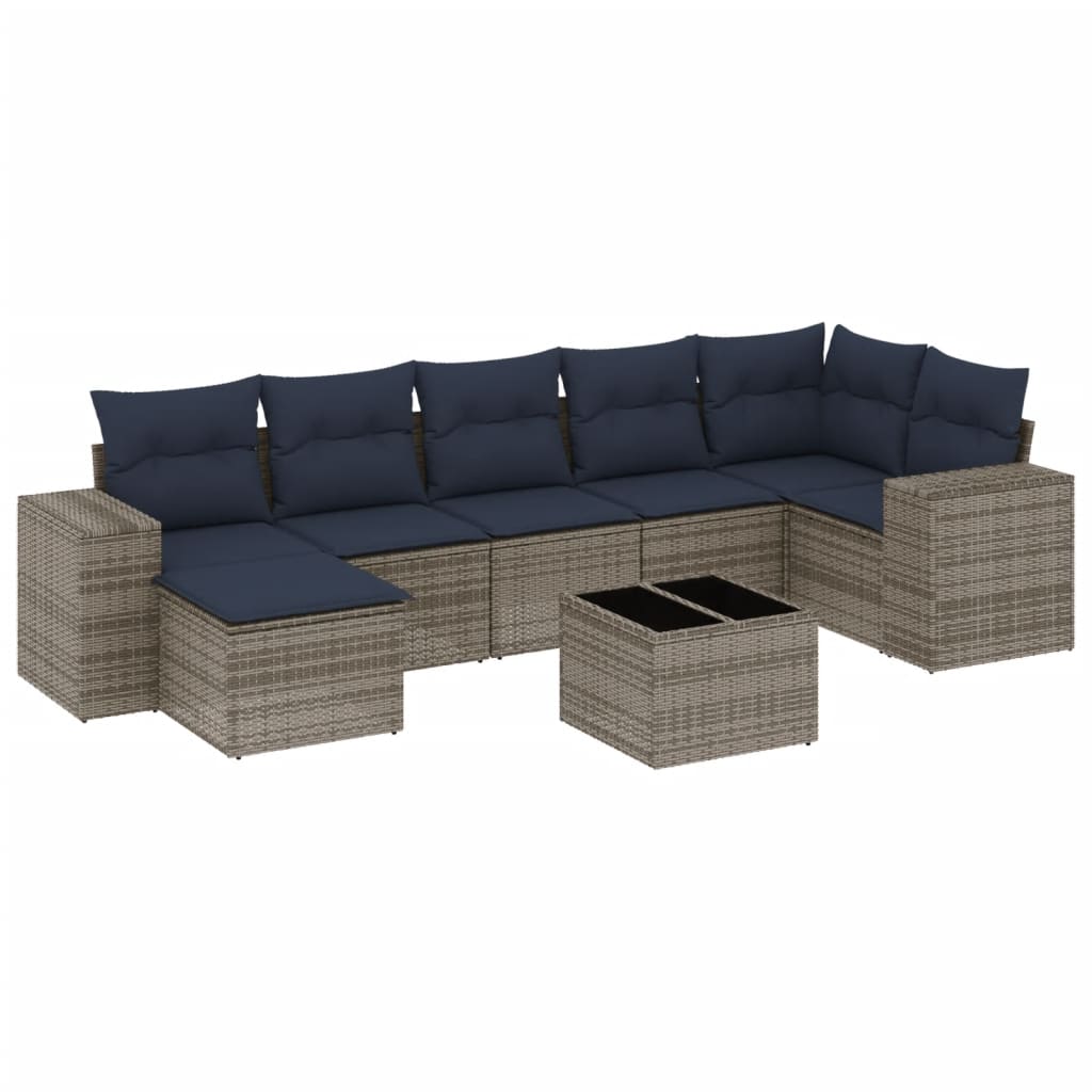 Ensemble de canapé de jardin 8 pcs avec coussins gris résine tressée