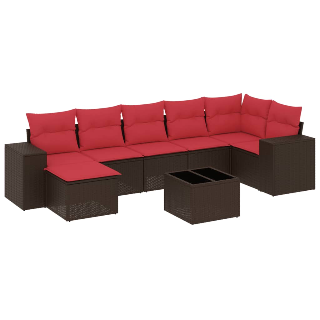 Ensemble de canapé de jardin 8 pcs avec coussins marron résine tressée