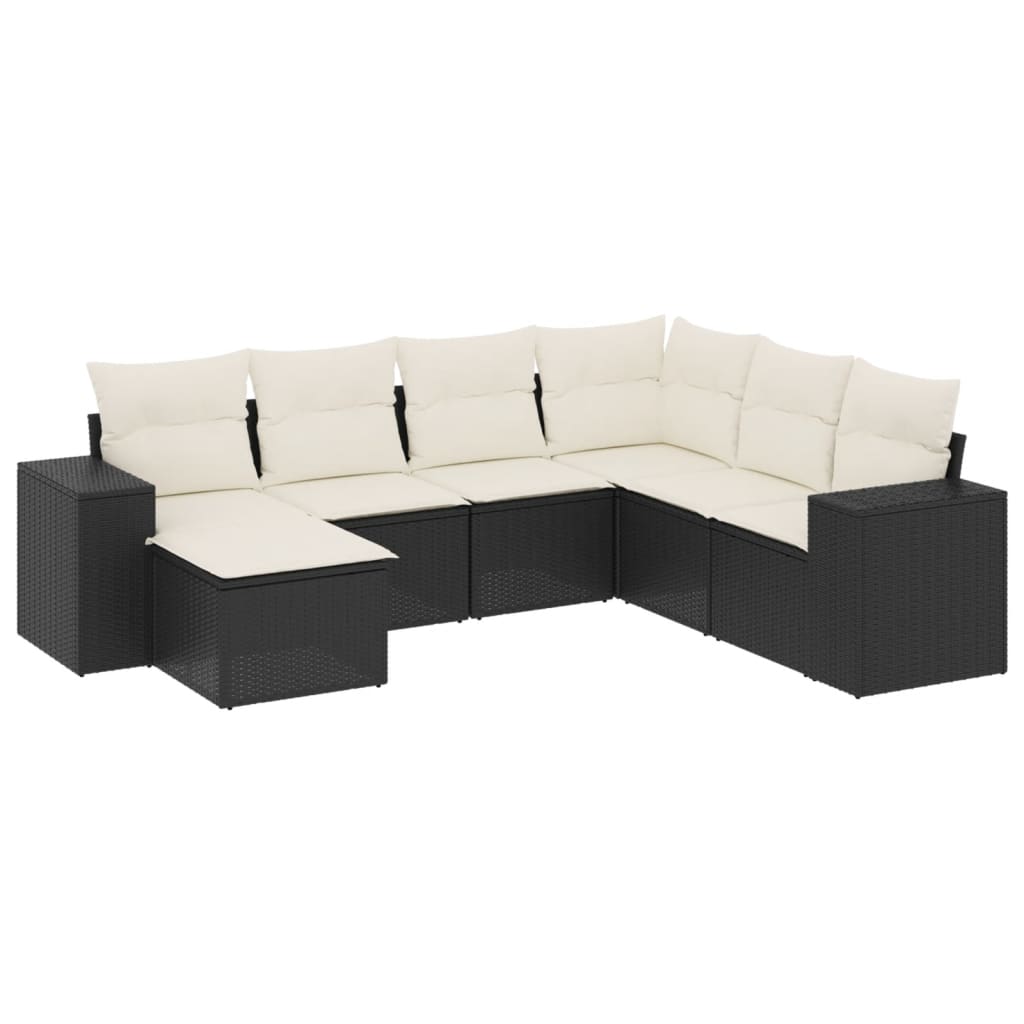 Salon de jardin 7 pcs avec coussins noir résine tressée