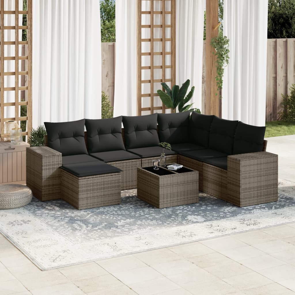 Salon de jardin 8 pcs avec coussins gris résine tressée