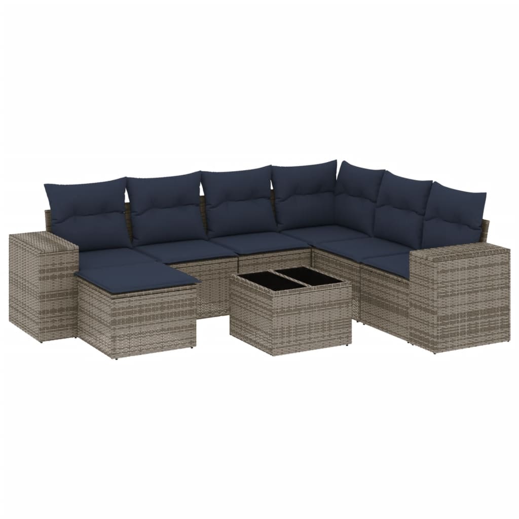 Ensemble de canapé de jardin 8 pcs avec coussins gris résine tressée