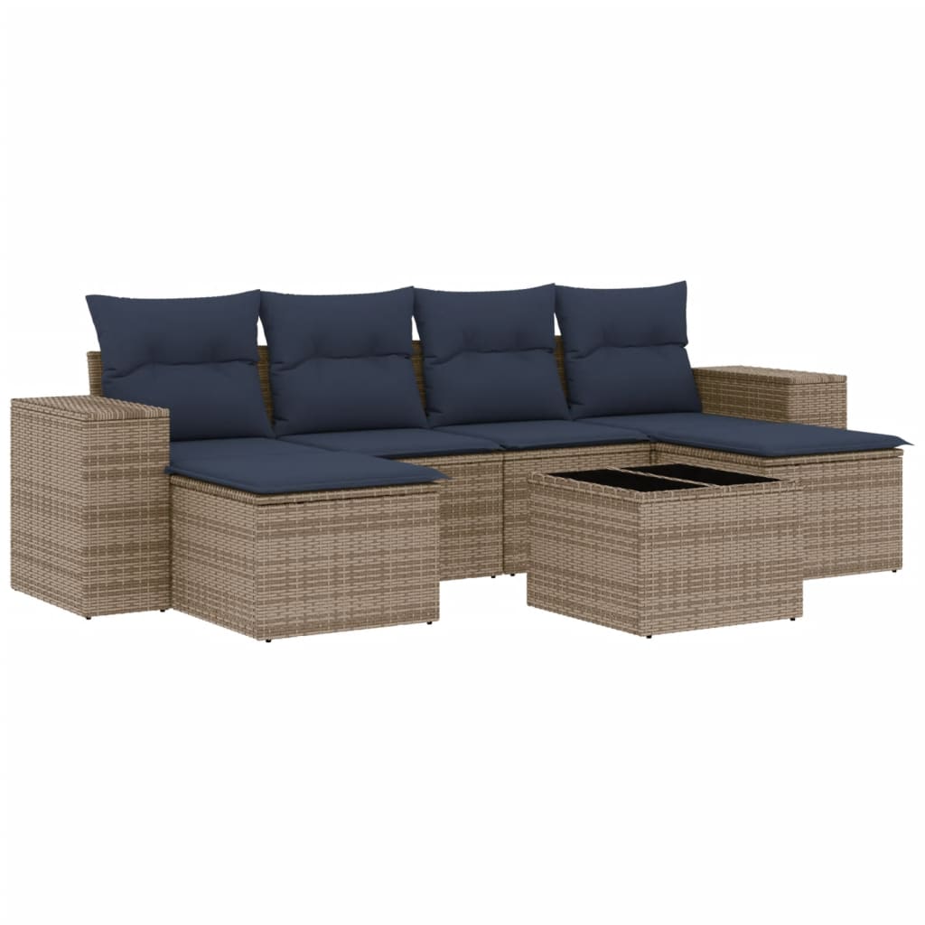 Ensemble de canapé de jardin 7 pcs avec coussins gris résine tressée
