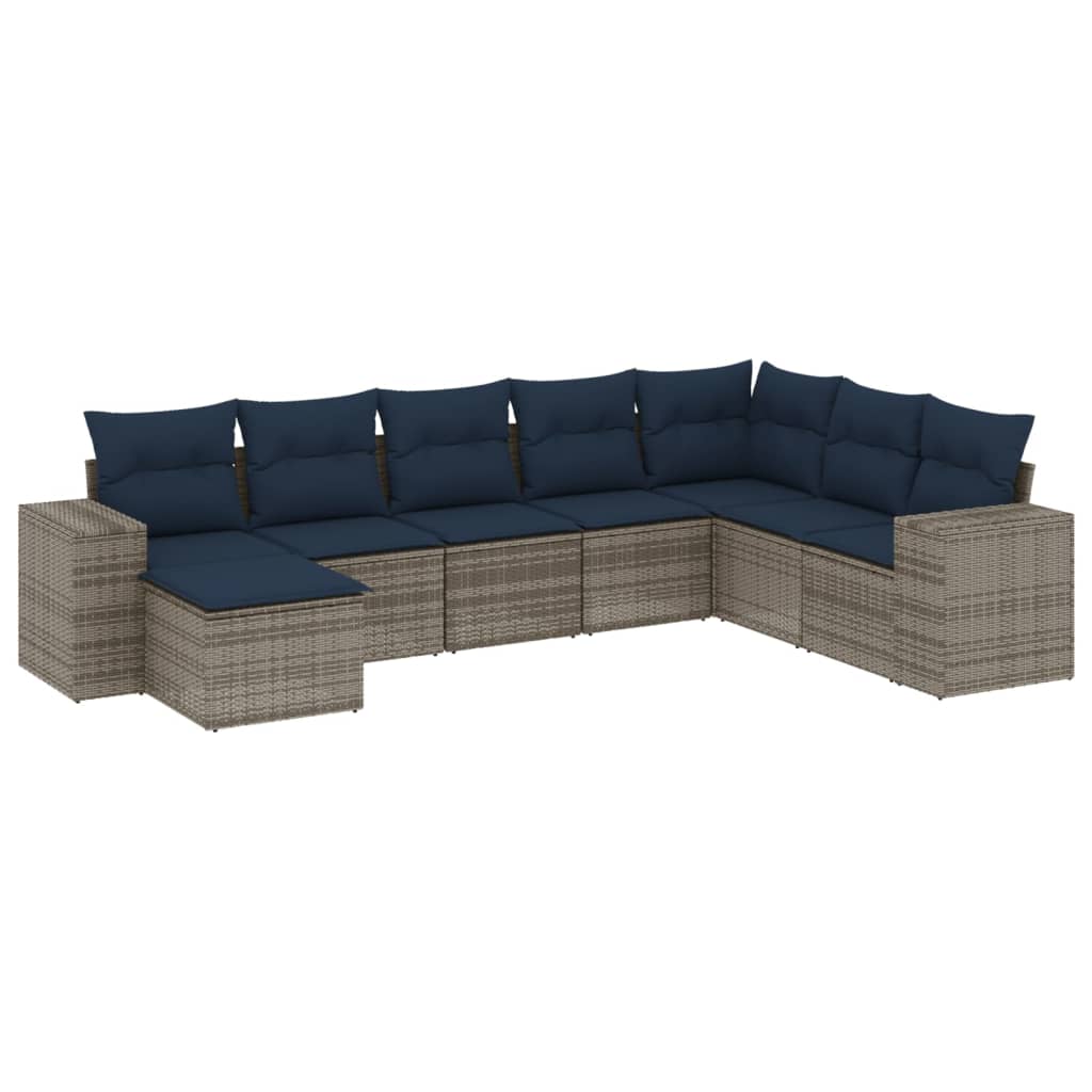 Ensemble de canapé de jardin 8 pcs avec coussins gris résine tressée