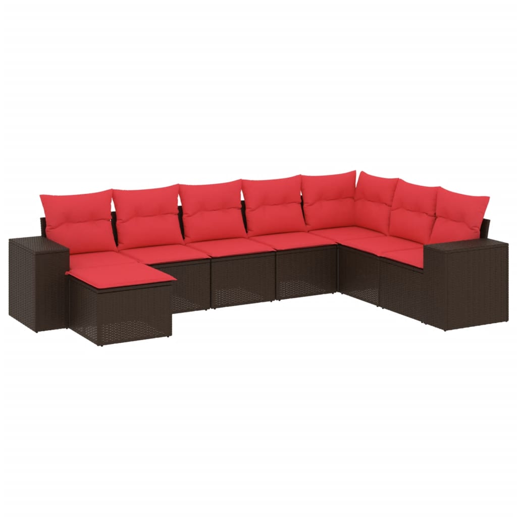 Ensemble de canapé de jardin 8 pcs avec coussins marron résine tressée