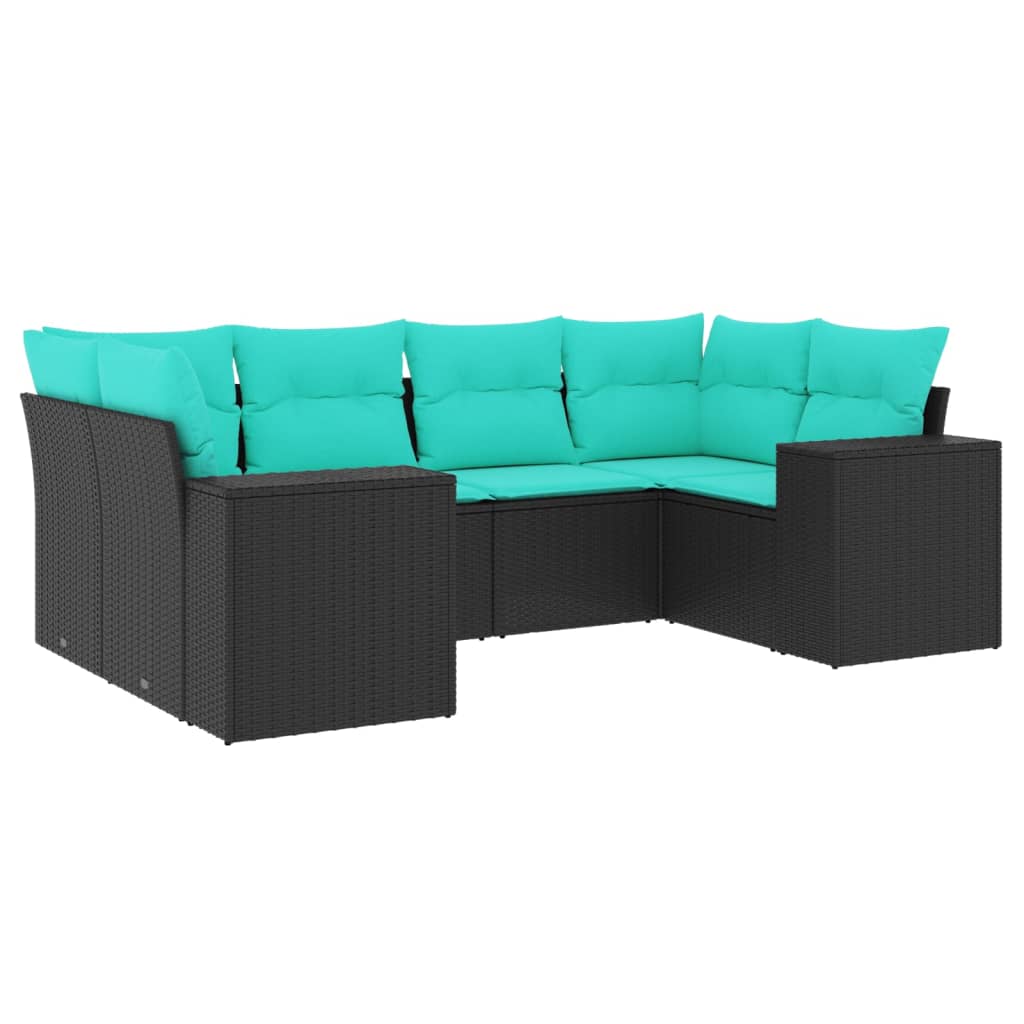 Salon de jardin 6 pcs avec coussins noir résine tressée